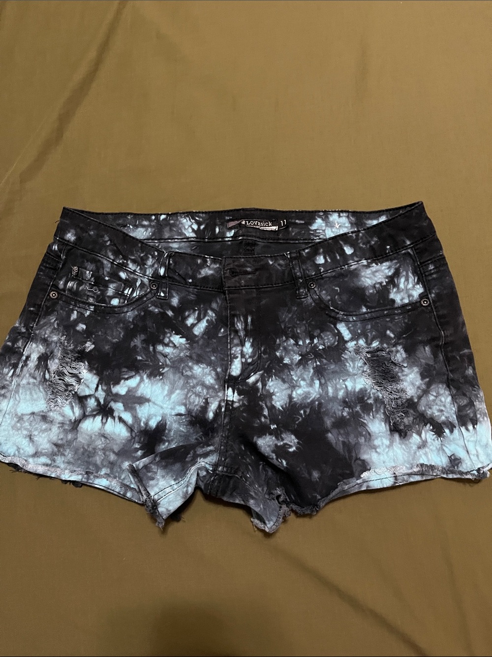 Lovesick Black & Light Blue Tie-Dye Denim Shorts